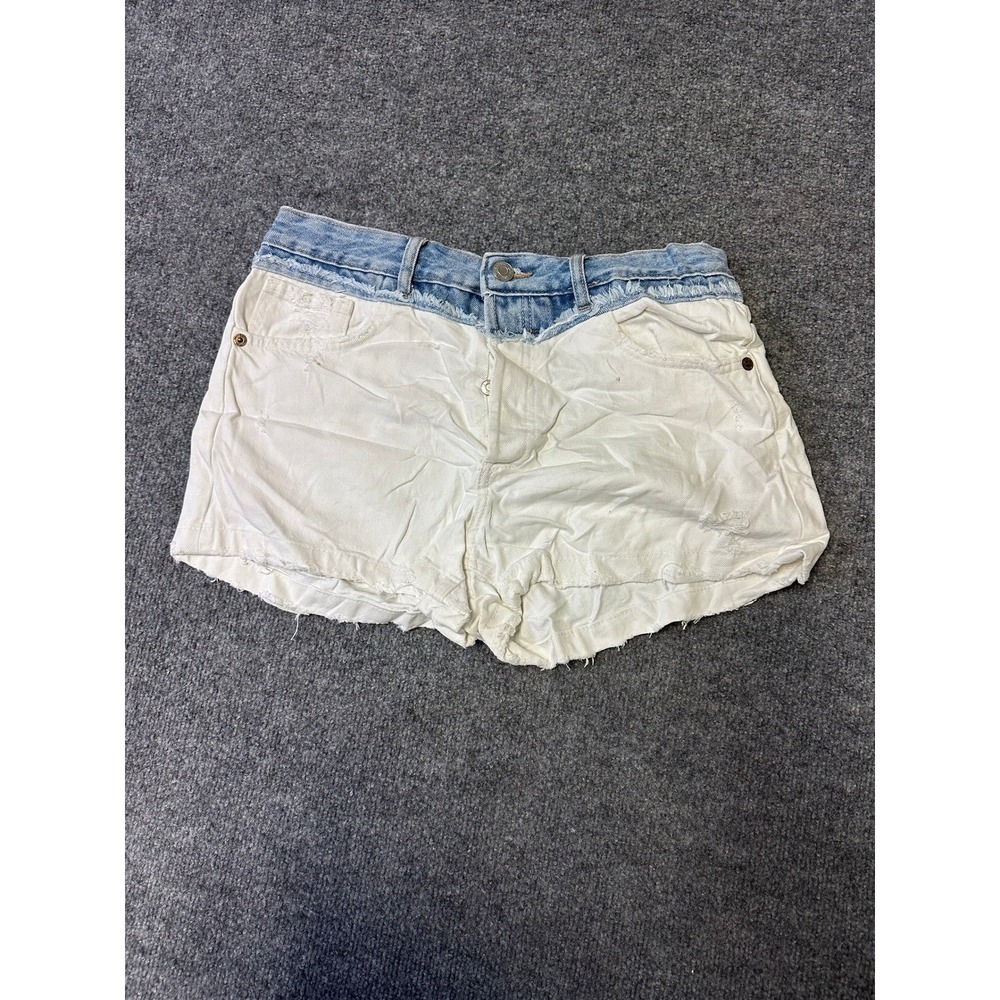 Zara Shorts Womens Size 8 White Blue Two Tone Distressed Denim High Waist 76439